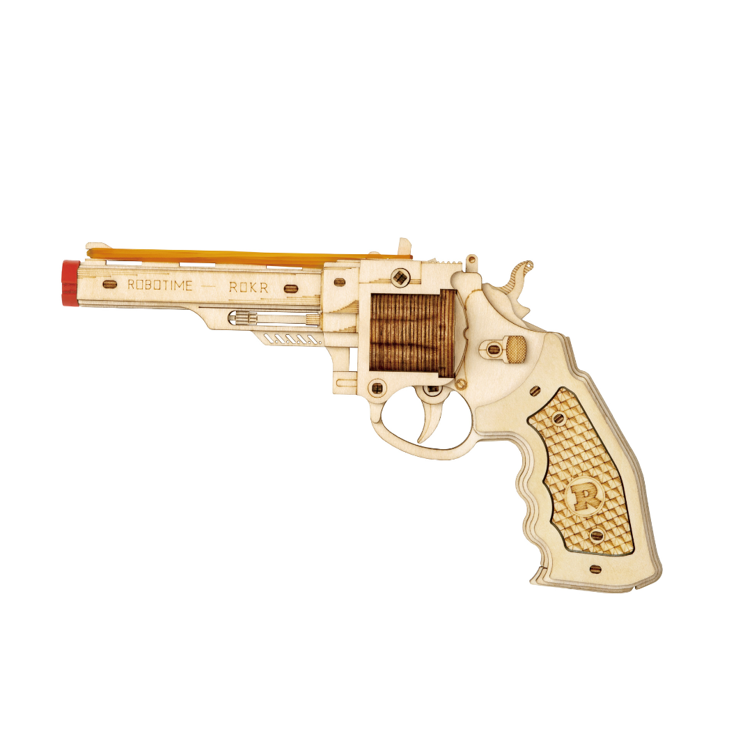 Rokr™ Medinis Sustatomas Žaislinis Ginklas „Shotgun“ + Rokr™ Medinis Sustatomas Žaislinis Ginklas „Revolveris“